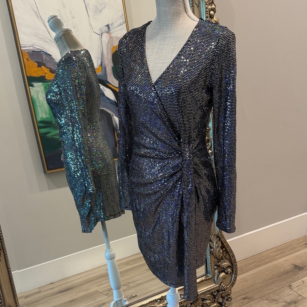 Lovely Day Black and Silver Sequin Long Sleeve Dress